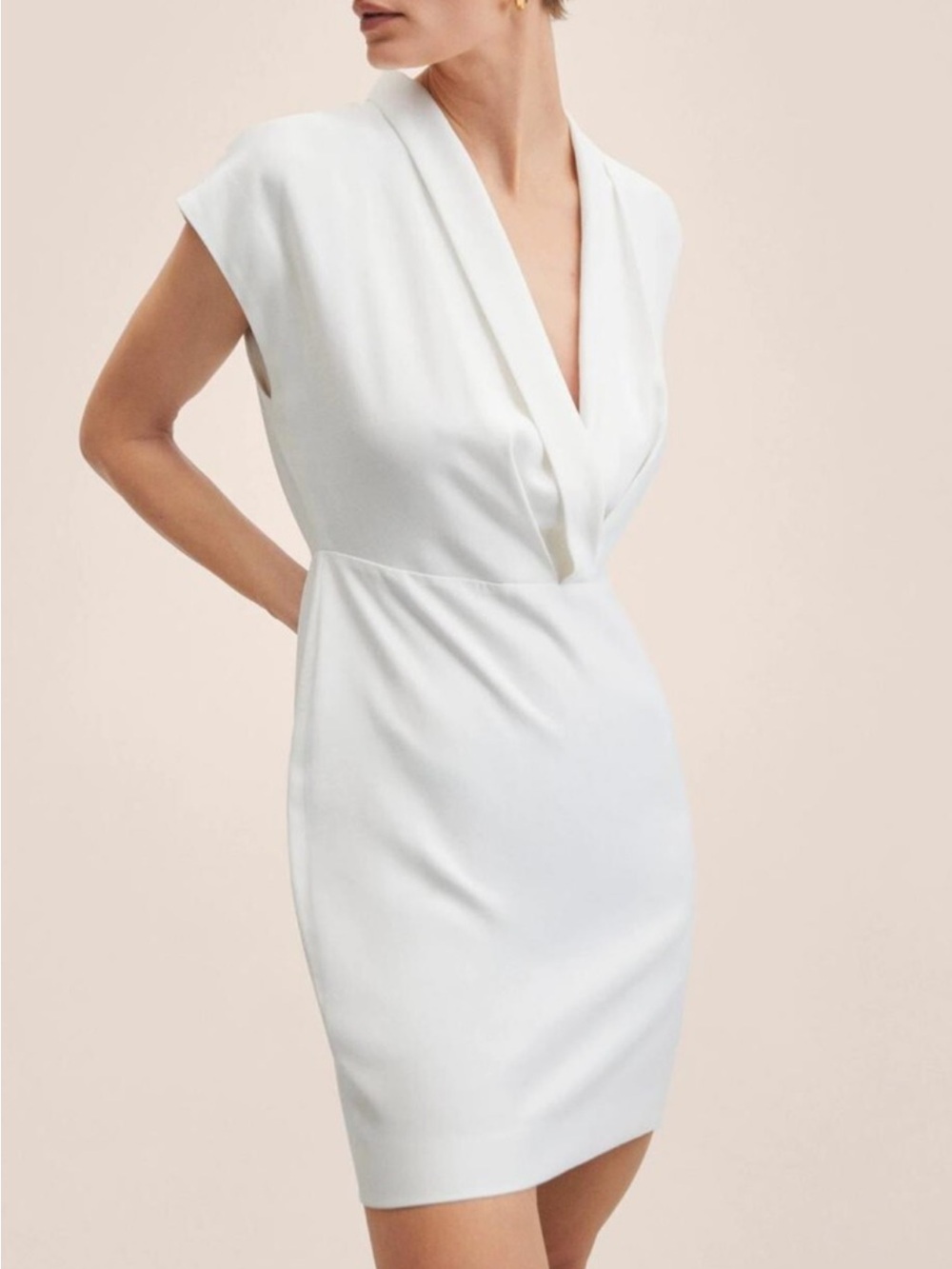 Mango White V-Neck Cap-Sleeve Sheath Dress